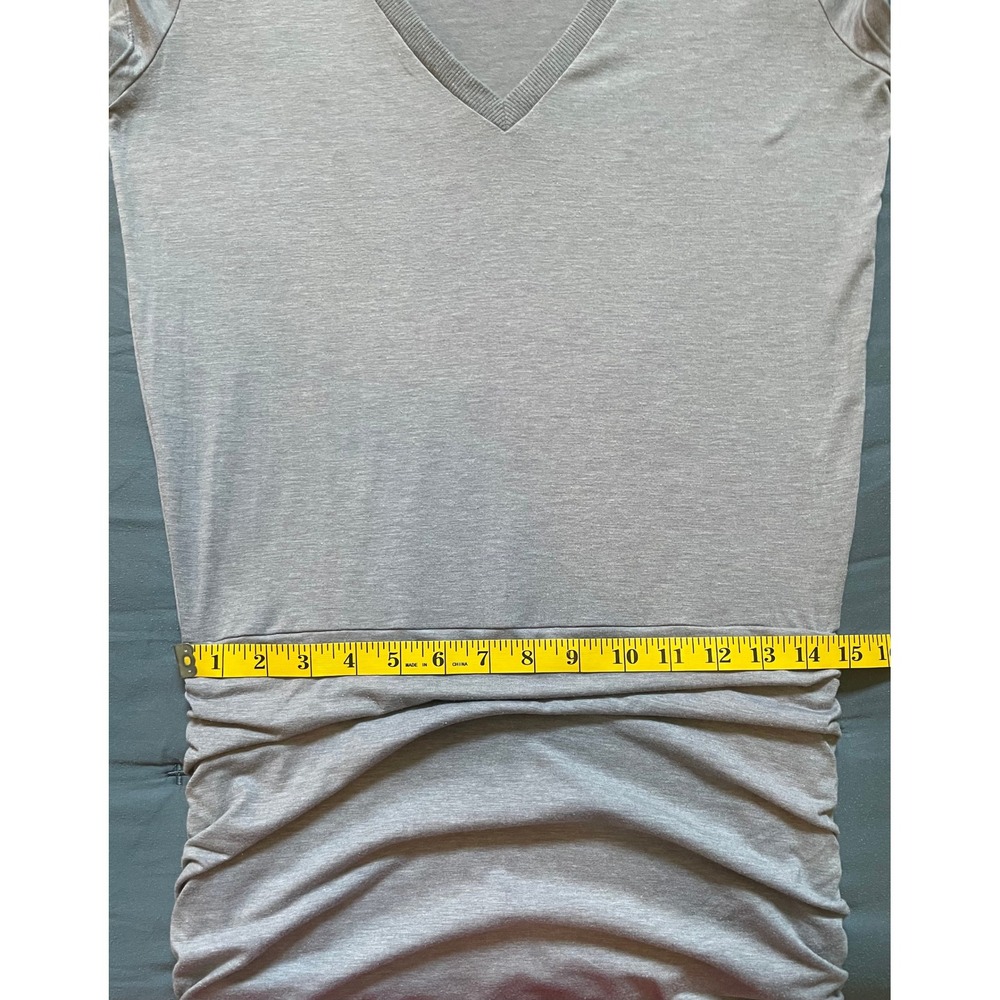 Athleta Topanga T-Shirt Dress, Heathered Gray V-Neck, Ruched Side, Drop Waist - Picture 8 of 13